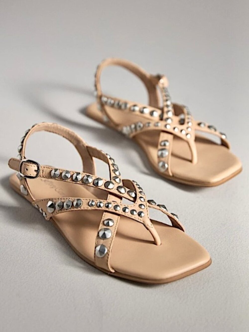 Jeffrey Campbell Anthropologie Xanthe Leather Studded Sandals Gladiator Tan NEW